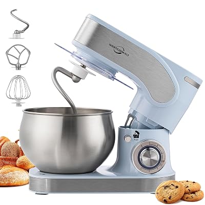 3-IN-1 Stand Mixer, 6+P Speed Electric Stand Mixer, 5.3QT WESTCOOKAID Kitchen Mixer for Daily Use with Whisk, Dough Hook, Flat Beater, Splash Guard for Baking, Cheesecake, Bread, Cookies, Blue