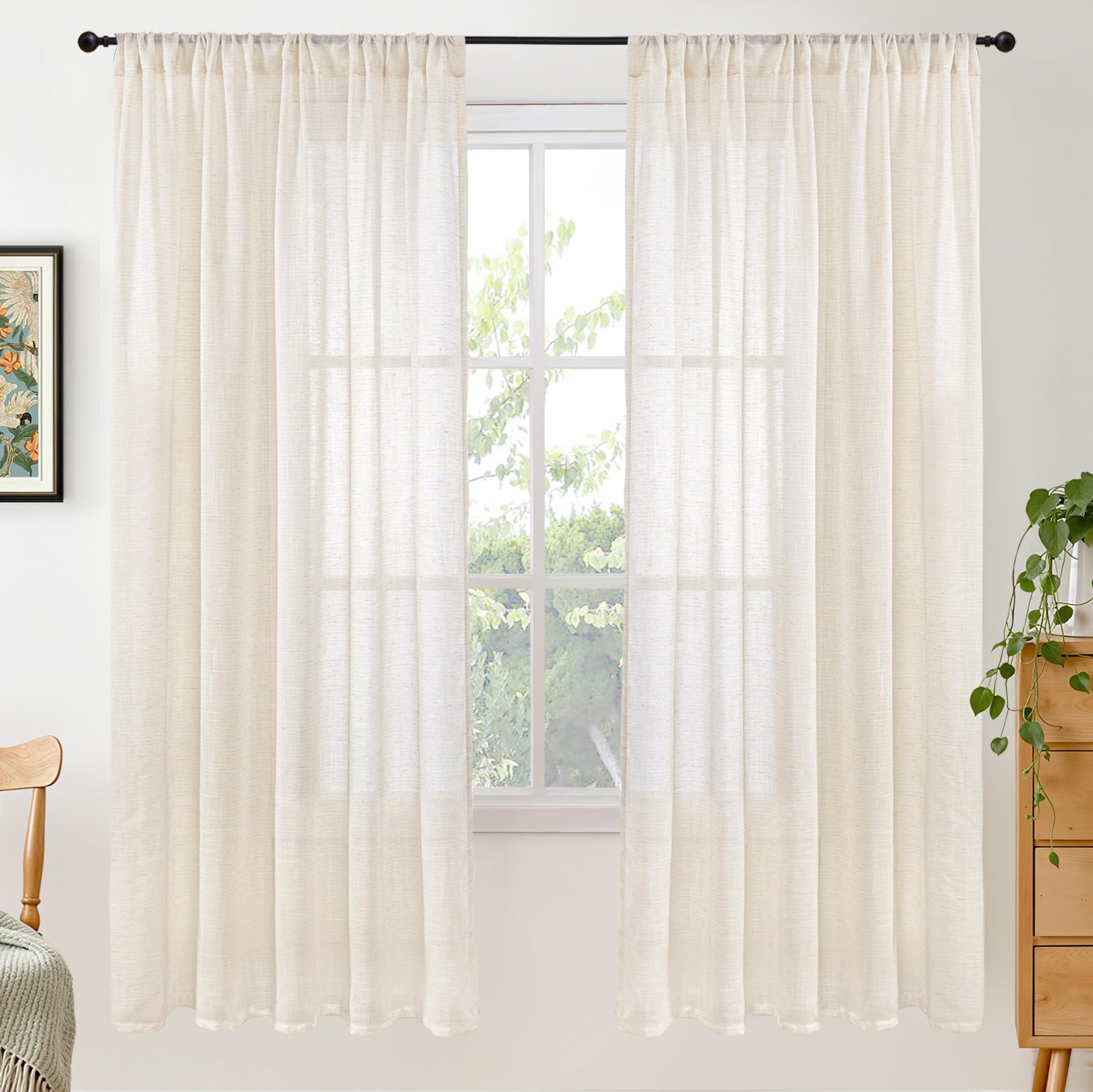 Photo 1 of BGment 72 Inch Length Beige Curtains for Living Room - Natural Linen Drapes with Rod Pocket Textured Rustic Semi Sheer for Bedroom Country Light Filtering, 2 Panels, Each Panel 52 Inch Wide