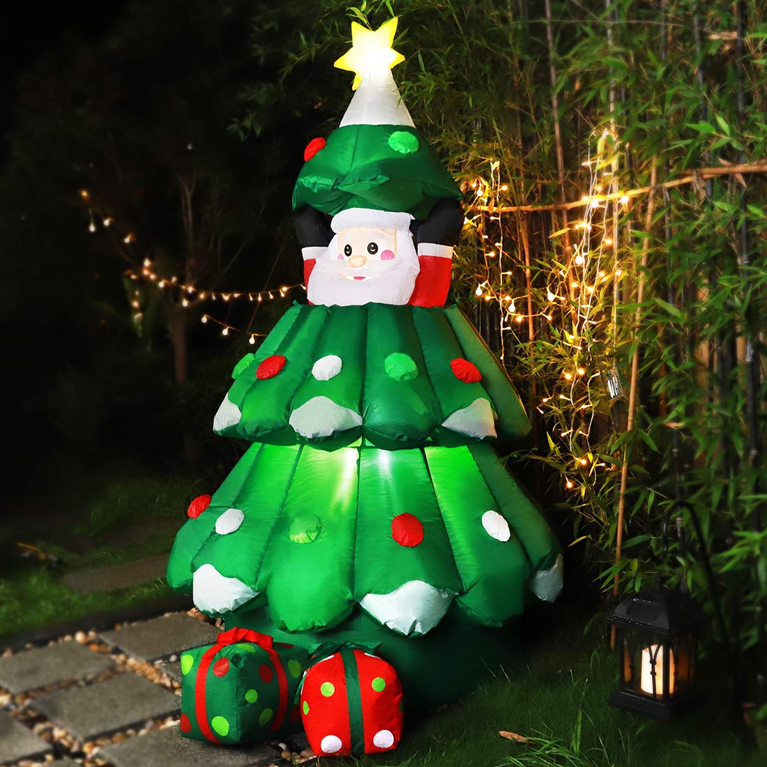 VIVOHOME 6 Feet Height Inflatable LED Lighted Christmas Tree with Pop up Santa and 2 Gift Boxes Blow up Outdoor Yard Decoration