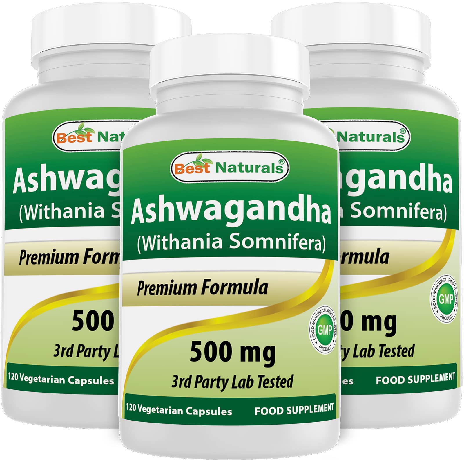3 Pack - Best Naturals Ashwagandha Capsules for Relaxing Stress and Mood, 500 mg, 120 Count (Total 360 Capsules)