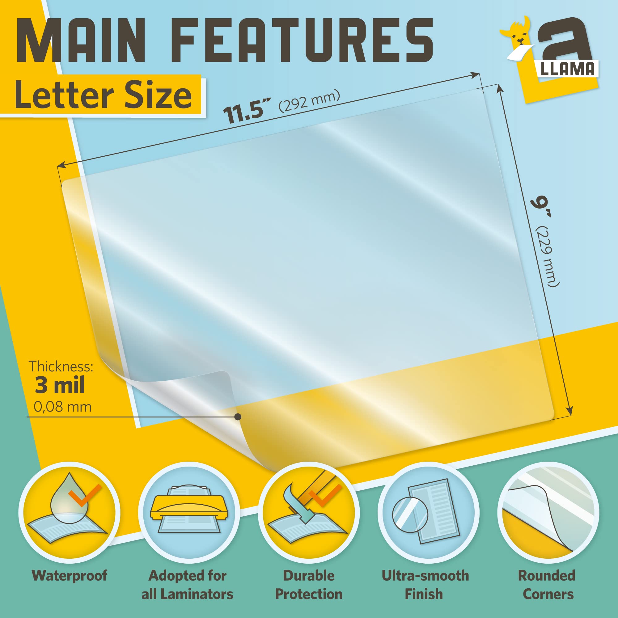 Thermal Laminating Pouches, 9 x 11.5 Inches, 3 Mil Thick, 30 Pack, Suited for Letter Size Laminating Sheets 8.5 x 11