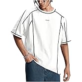 BEAUDRM Men's Letter Print Oversized T-Shirts Y2k Short Sleeve Crew Neck Streetwear Tee Tops