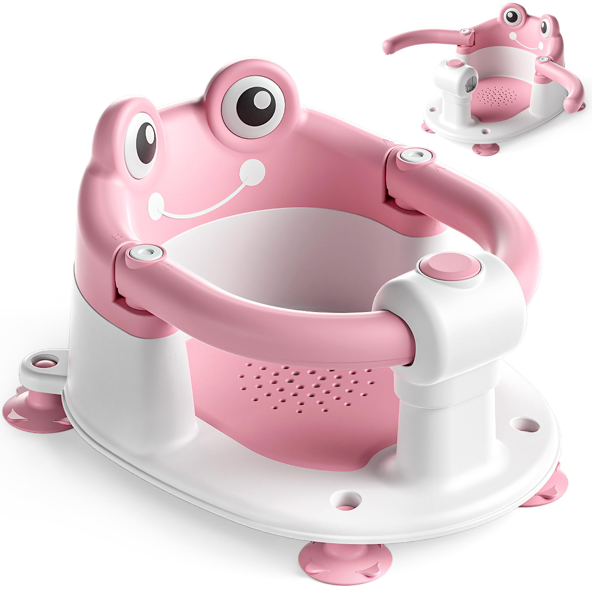 Photo 1 of Baby Bath Seat for Babies 6 Months & Up - Toddler Bath Seats for Baby Sitting Up with 4 Suction Cups & Soft Cushion, Non-Slip Infants Shower Bathtub Chair for Newborn Girls, Pink