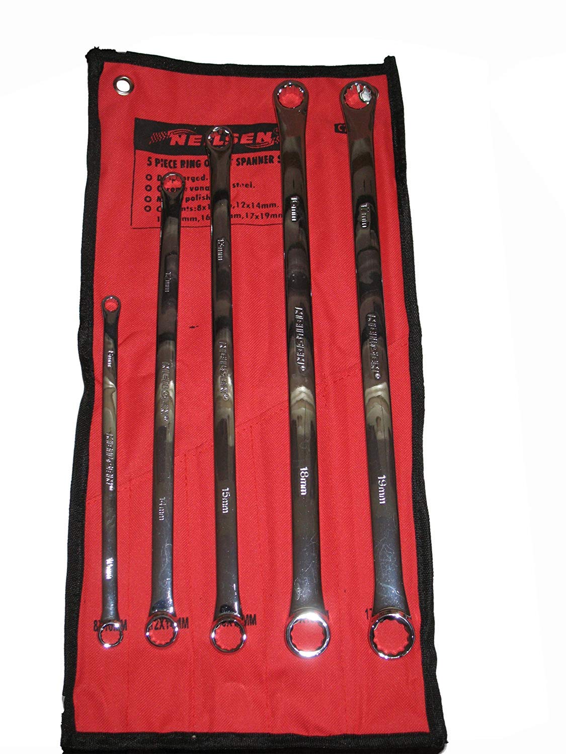 Neilsen CT1119 5pc Extra Long Ring Spanner Set 8 10 12 13 14 15 16 17 18 19mm Chrome Vanadium | Ideal for Easy Access to Confined Areas