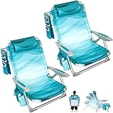 #WEJOY Beach Chair for Adults, Reclining Adjustable Position,Lay Flat Lightweight Folding Portable Aluminum Chair with Backpack Straps,Padded headrest, Heavy Duty 400 lbs Lawn Chair for Beach, 2 Pack