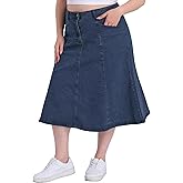 Agnes Orinda Women's Plus Size Denim Skirts Vintage High Waist with Pockets A-Line Midi Jean Skirt