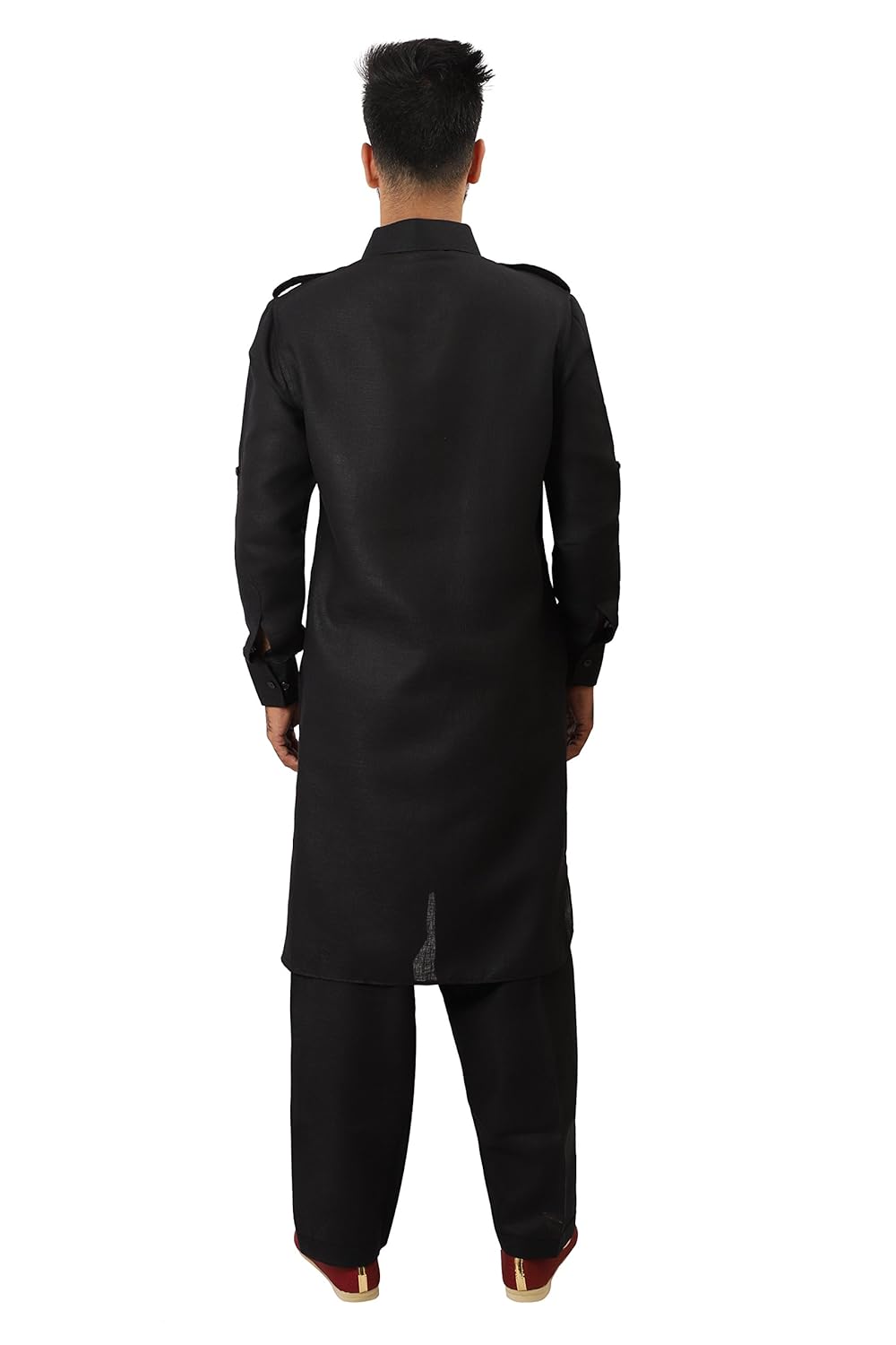 thaath men's black pathani kurta pyjama set
