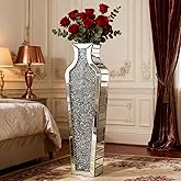 SHYFOY Crushed Diamond Floor Vase, Large Silver Mirror Tall Vases for Floor, Modern Luxury Glass Vases Home Decor for Living Room Bedroom Home Corner Indoor Office, 26.8" Tall