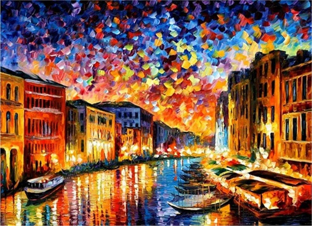 YEESAM ART DIY Paint by Numbers for Adults Beginner Kids, Colored Venice Grand Canal, Vessel House 16x20 inch Linen Canvas Acrylic Stress Less Number Painting Gifts (Venice Grand Canal, with Frame)