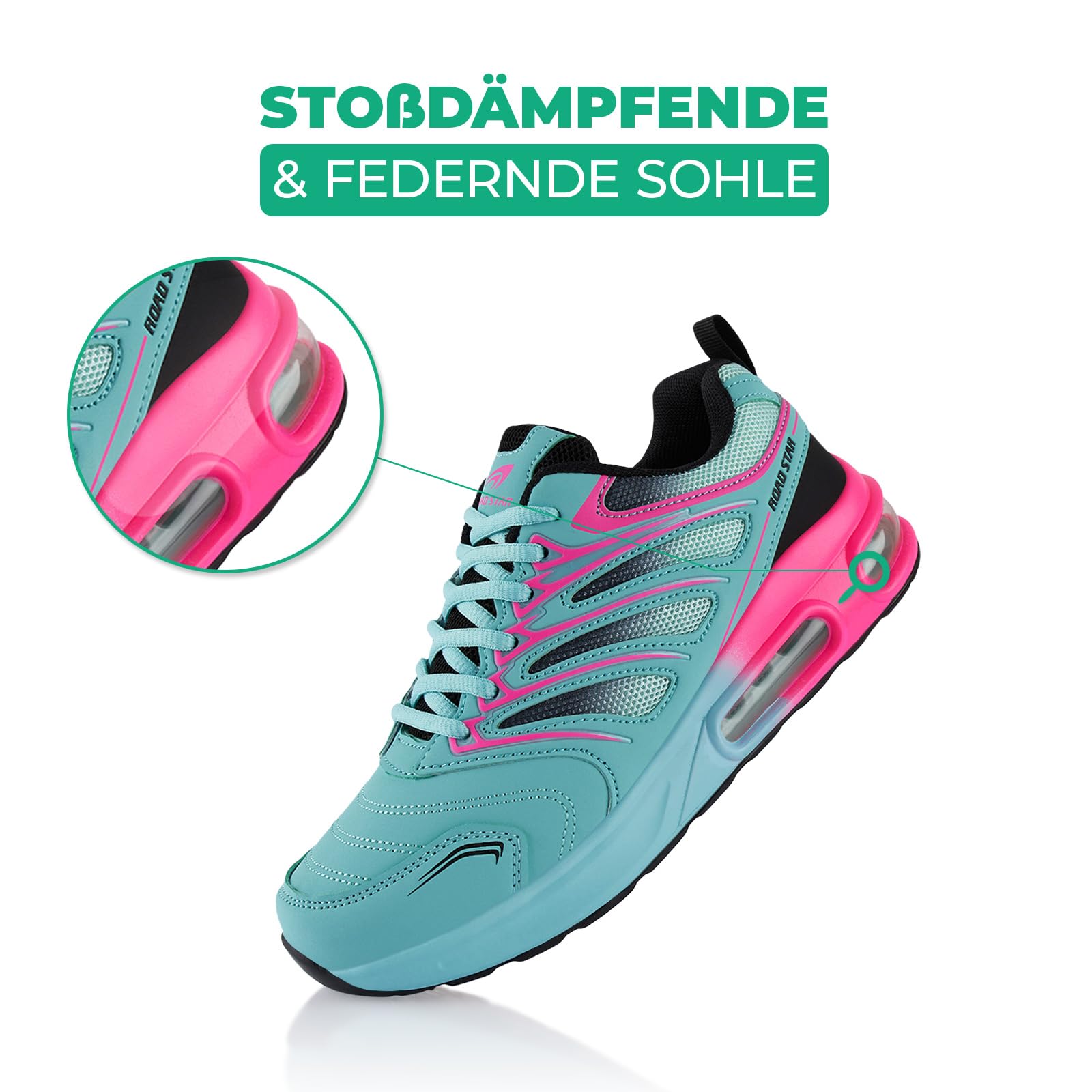 Fusskleidung® Damen Herren Sportschuhe Dämpfung Sneaker leichte Laufschuhe Türkis Schwarz Pink EU 40 3