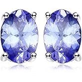 JewelryPalace Oval Cut 1ct Natural Blue Tanzanite Solitaire Stud Earrings for Women, 925 Sterling Silver 14k White Yellow Rose Gold Plated Earrings for Her, Fashion Gemstone Jewelry Gift for Girls