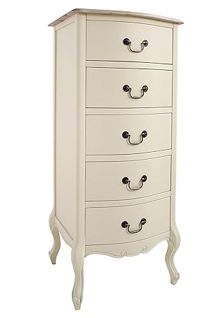 Juliette Shabby Chic Champagne Tallboy French Narrow Cream Chest