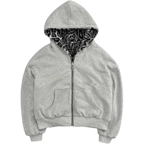 Amazon.com: CUTEGAL Zip Up Hoodie Oversized Leopard Print Jacket