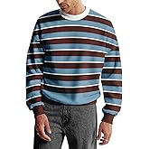 Mens Striped Sweatshirt Crewneck Contrast Long Sleeve Fall Winter Pullover Shirts