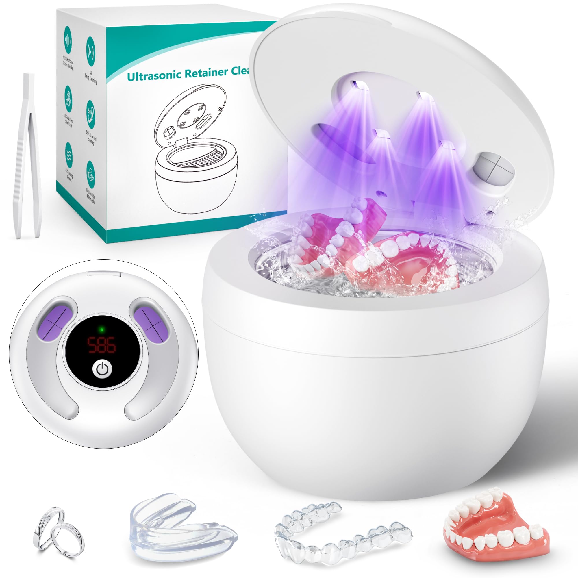 Photo 1 of Upgraded Ultrasonic Retainer Cleaner Machine, 45kHz Ultrasonic Dentures Cleaner for Night Guards, Braces, Aligner, Toothbrush, Jewelry and More, 200ML Capacity, White