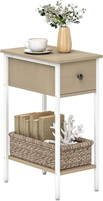 Mesa Auxiliar Estrecha Industrial con Cajón 25x39,8x58,2 cm Natural
