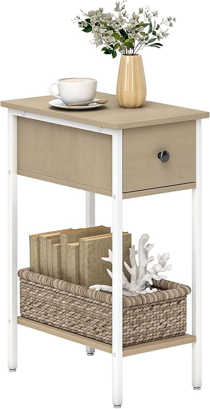 Mesa lateral industrial estreita com gaveta 25x39,8x58,2 cm Natural