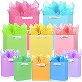 MUMULULU 10 Pack Gift Bags Assorted Sizes Colorful Paper Gift Wrap Bags with Handle and Tissue Paper for Birthday Party Baby Shower Wedding Holiday Presents