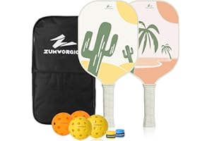 ZUMWORGION® Pickleball Paddles Set of 2: Fiberglass Rackets for Beginners with Balls - 8mm Honeycomb Core Spin | 7oz Lightweight - Couple Pickle Gifts for Women
