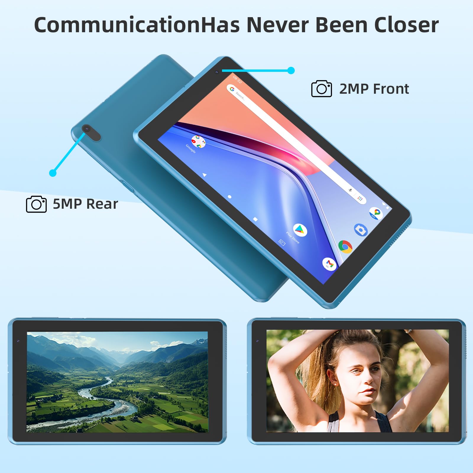 Android 15 Tablet with Case, 7 Inch 8GB RAM+32GB ROM/ 1TB Expandable Computer, 5MP Camera Tablets, 1.6Ghz Quad-core Processor, 3000mAH Battery Tablet PC, 5G WiFi, Games 7'' Android Laptop Blue