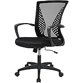 Home Office Chair Mid Back PC Swivel Lumbar Support Adjustable Desk Task Computer Ergonomic Comfortable Mesh Chair with Armre