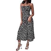SweatyRocks Women's Boho Sleeveless Floral Dress Tie Front Flared Cami Maxi Dresses