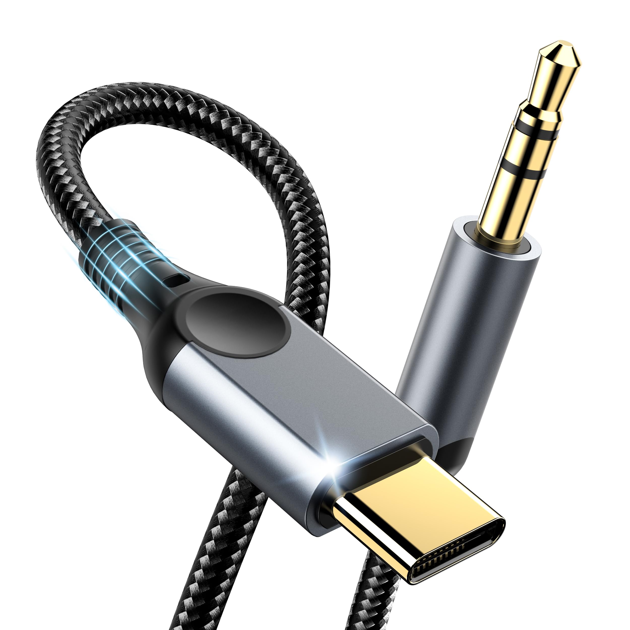 Photo 1 of Aux to USB C Audio Cable [4FT], Type C to 3.5mm Aux Cord Hi-Fi DAC Headphone Jack Adapter Dongle Compatible with iPhone 17/16/15, Samsung S25/S24/S23, iPad Pro, Pixel, Car, Headphones, Speakers-Grey