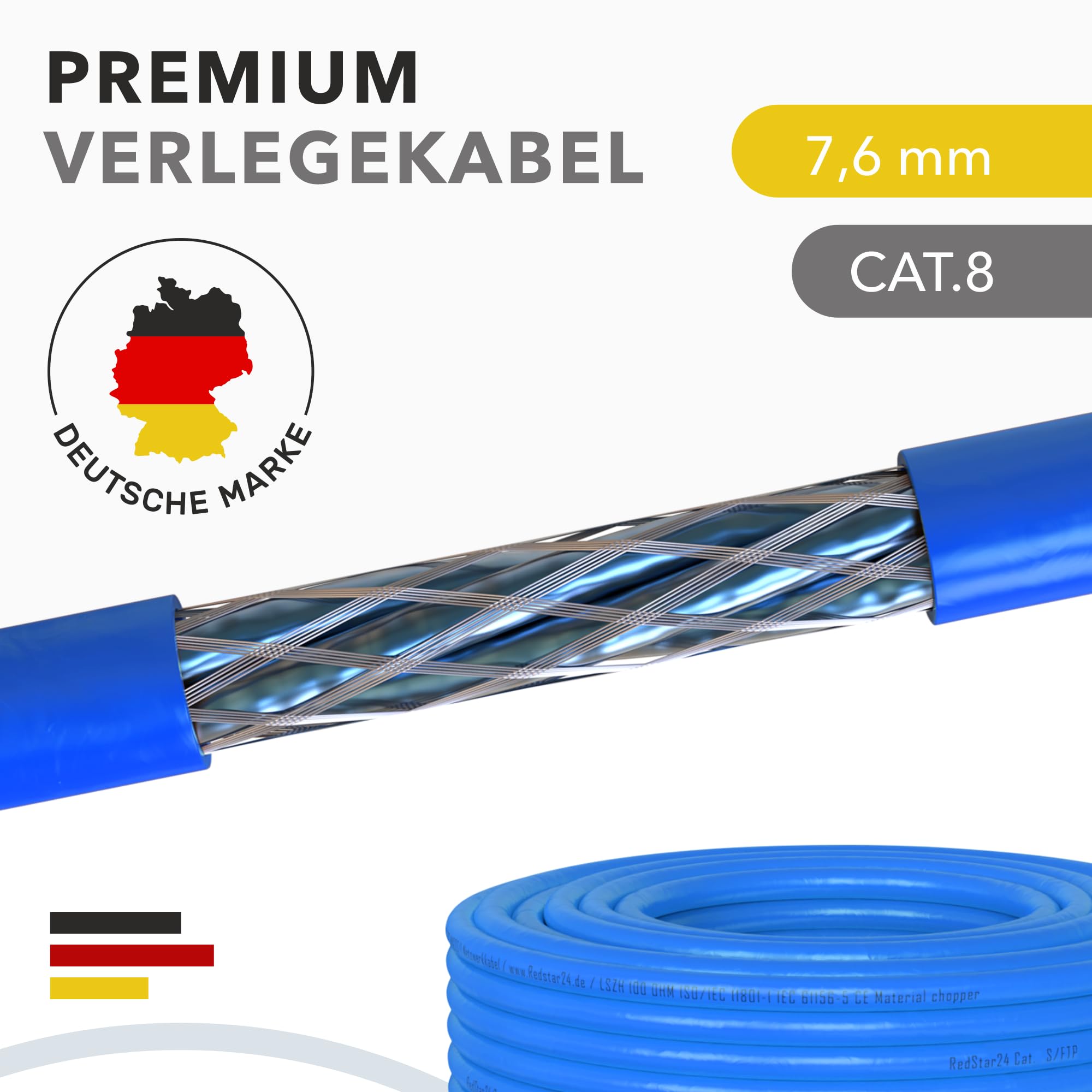 100m CAT 8 Verlegekabel Netzwerkkabel CAT8.1 LAN Halogenfrei Installationskabel CAT8 Kabel Netzwerk Verkabelung Datenkabel bis zu 40 Gbit/s Übertragungsgeschwindigkeit Ethernet cable (100m, Cat 8) 2