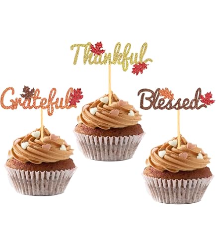Rsstarxi 24 Pack Happy Thanksgiving Cupcake Toppers Fall Theme Cupcake Picks For Birthday Party Cake Decorations Gold