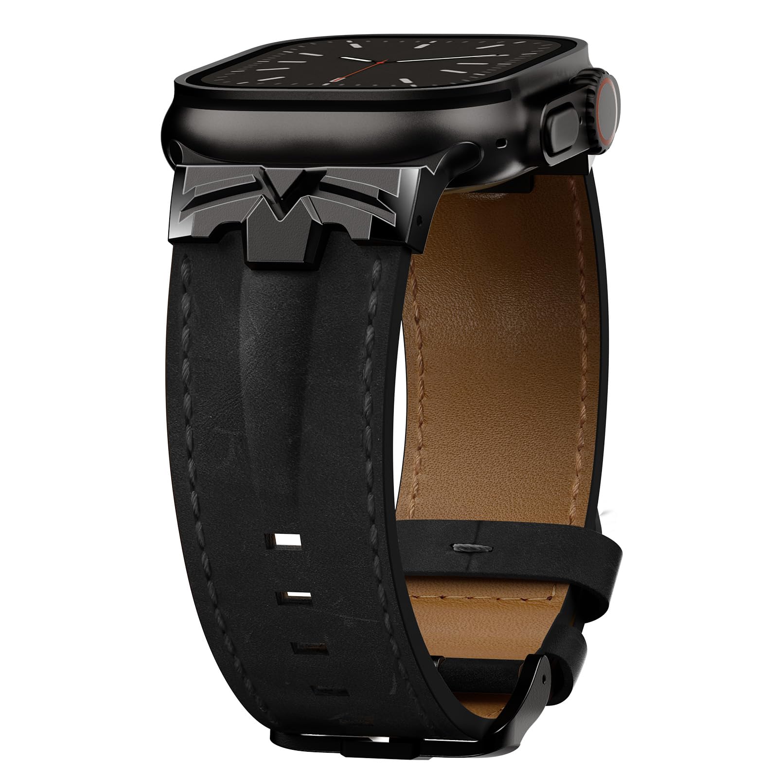 DABAOZA Leather Band Compatible for Apple Watch Ultra 3 Band 49mm 46mm 45mm 44mm for Men Women, Premium Leather Rugged Matel Strap for iWatch Ultra 2 SE Series 11 10 9 8 7 6 5 4（Black/Black）