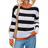 Yousify Womens Long Sleeve Color Block Shirts Casual Loose Fit Striped Tops Knit Lightweight Pullover Sweaters