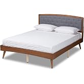 Baxton Studio Ratana Mid-Century Modern Transitional Grey Fabric Upholstered and Walnut Brown Finished Wood Full Size Platform Bed