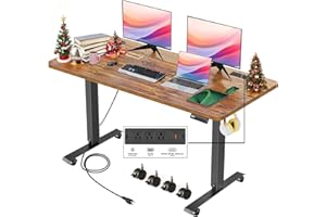 Legooin Electric Adjustable Height Standing Desk, 48×24 Inches Sit Stand Desk with Power Socket, 2 USB Ports, 3 Power Outlets, 4 Wheels,4 Memory Buttons Home Office Computer Workstations (Brown)