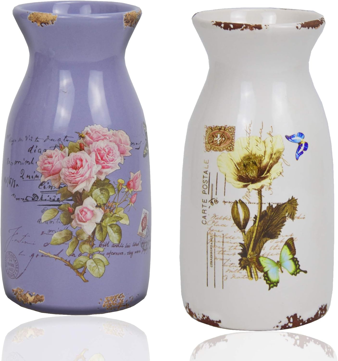 THI STYLE Ceramic Pottery Vase Set of 2, Elegant Decorative Flower Vase
