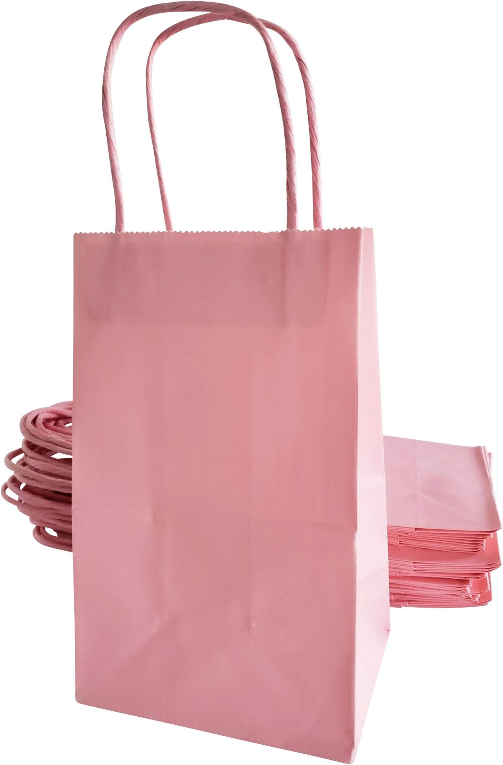 kelkaaParty Kraft Paper Bags, 24pcs 5.25X3.5X8.5 Inches Gift Bags with Handles for Birthday, Wedding Party Favors, Bachelorette Party, Paper Tote Bags, Party Themes, Light Pink (Small)