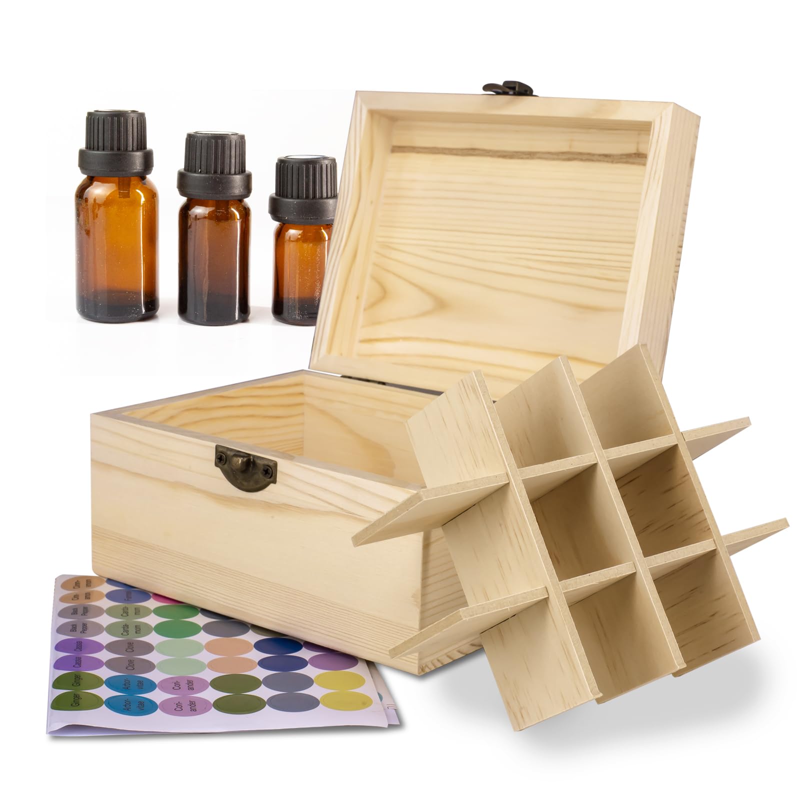 Essential Oil Storage Box Wooden Essential Oils Display Organizer 12 Slots Stand Holder for 5 to 15 ml Bottles Nail Polish Collection