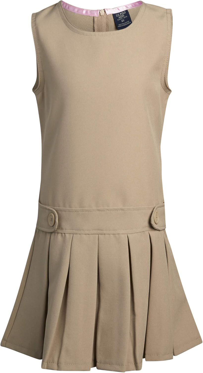 U.S. Polo Assn. Girls’ School Uniform - Sleeveless Jumper Dress with Pleated Skirt: Clothing