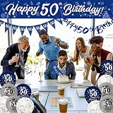 Yontree Navy Blue Silver 50th Birthday Decorations Set with Balloons & Banner view 6