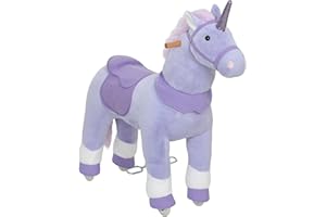 Qaba Ride on Horse for Kids 4-7 Years, 37.8 Inch Height Plush Riding Unicorn, Walking Horse Animal with Rolling Wheels for Active Play, No Batteries Required, Purple