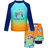 Boys Rash Guard Swim Set with Swim Trunks Bathing Suit Long Sleeve Swim Shirt Quick Dry Swimsuit Kids Swimwear Size 7-16