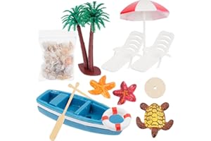 ABOOFAN 10Pcs Beach Miniature Dollhouse Decoration Beach Chair Palm Tree Miniature Ornament Kits Beach Accessories Statues for DIY Fairy Garden Cake Topper