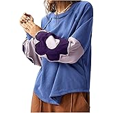 BEAUDRM Women's Oversized Sweatshirt Boho Tops Patchwork Crewneck Sweatshirt Floral Long Sleeve Pullover Tops