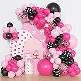 Amandir 153pcs Pink Black Balloon Garland Arch Kit, Different Sizes 18 12 10 5 inch Pink Black Latex Dot Confetti Balloons for Girl Cartoon Mouse Birthday Party Decoration