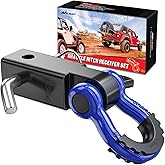 Nilight Shackle Hitch Receiver 2Inch 45000 LBs Breaking Strength 3/4" D Ring Trailer Pin Heavy Duty Solid Recovery Towing Kit for Trucks Jeeps Off-Road