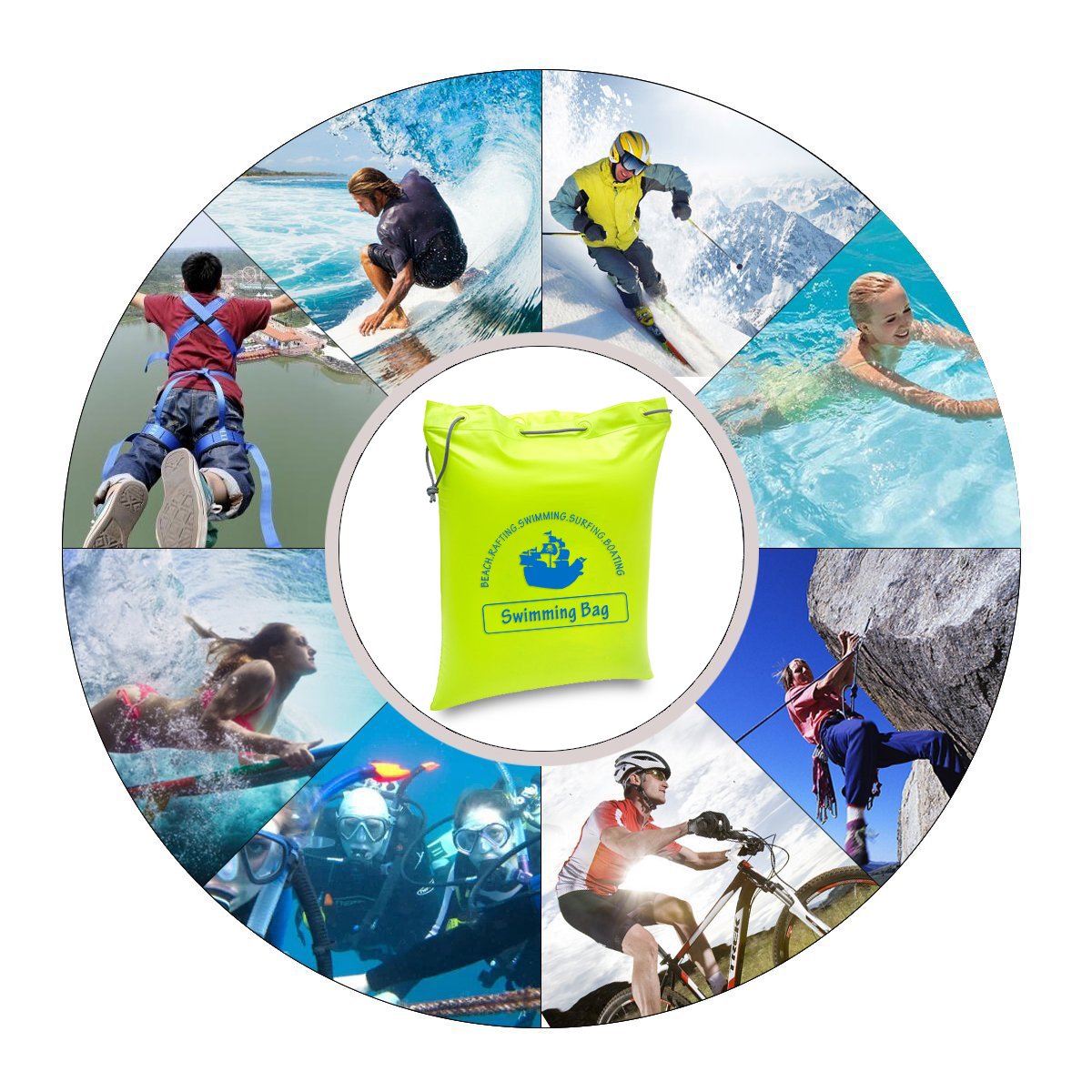 ZEPST Waterproof Swimming Bag Inflatable, Multi-purpose Carrying Bag Dry Bag and Air Pillow Cushion for the Beach Backpacking Swimming Kayaking and Outdoor Camping (Green)