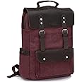 VASCHY Vintage Leather Canvas Backpack for Women fits 15.6 inch Laptop Business Travel Rucksack for Work College Burgundy