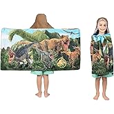 Jurassic World Dominion Soft Bath/Pool/Beach Cotton Terry Hooded Towel Wrap, 24 Inches x 50 Inches, By Franco Kids