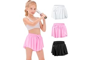 Stelle Girls Flowy Shorts with Pockets Athletic Running Skirt High Waist Butterfly 2 in 1 Sports Short 5-16 Years