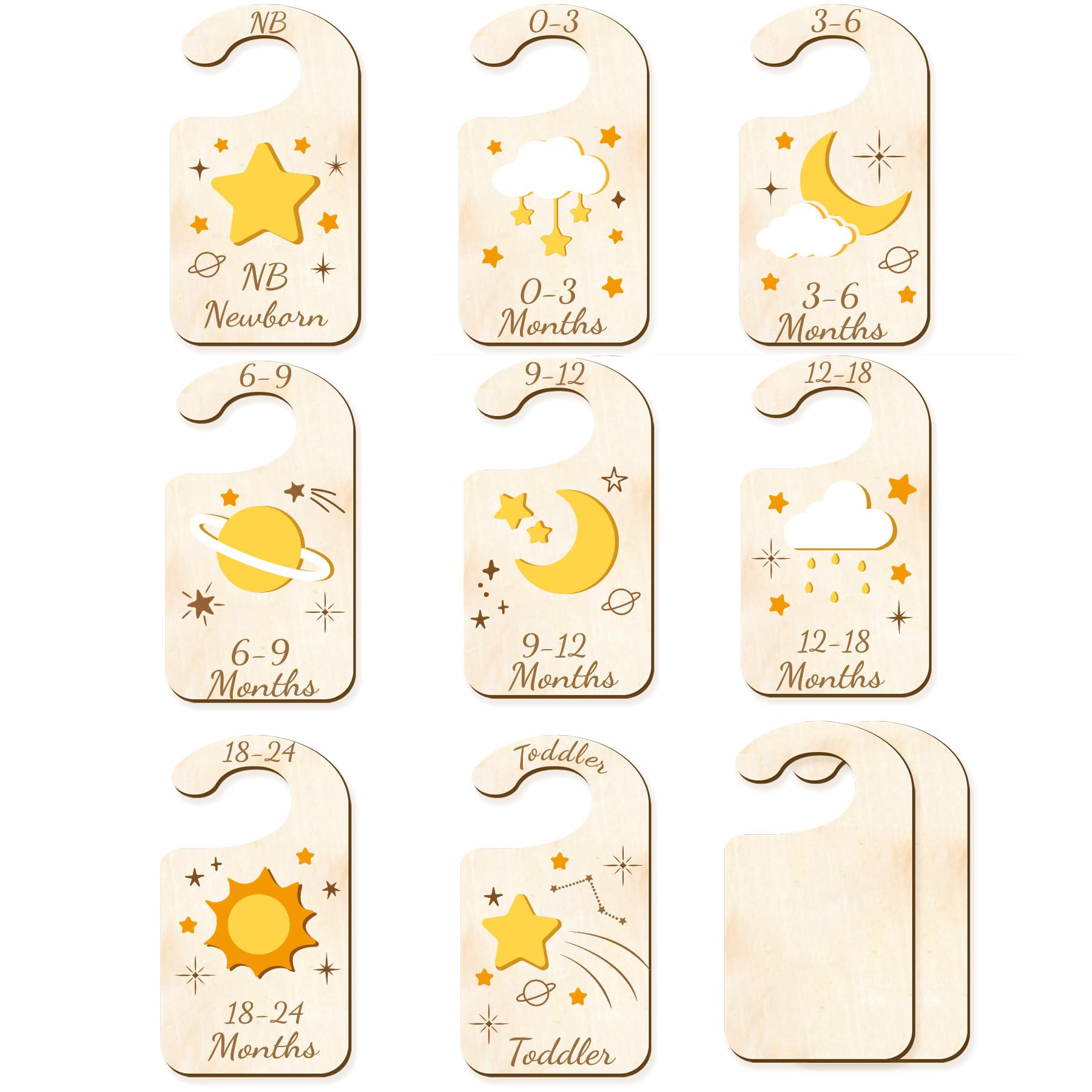 CRASPIRE 10Pcs Wood Wardrobe Dividers Moon Star Sun Nursery Decor from to 36 Month Hanger Seperaters Closet Organizers Nursery Wardrobe Hangers Divider for Shower