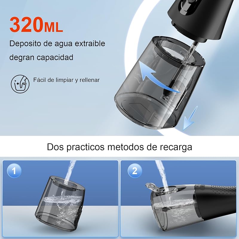 Irrigador Dentário, 320 ml, 4 modos, 5 bicos, IPX7, preto